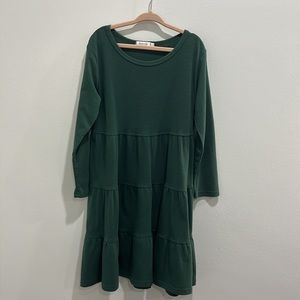 Girl Long Sleeve Green Dress Tiered Ruffle Swing Tunic Dress Dark Green Size 6-7